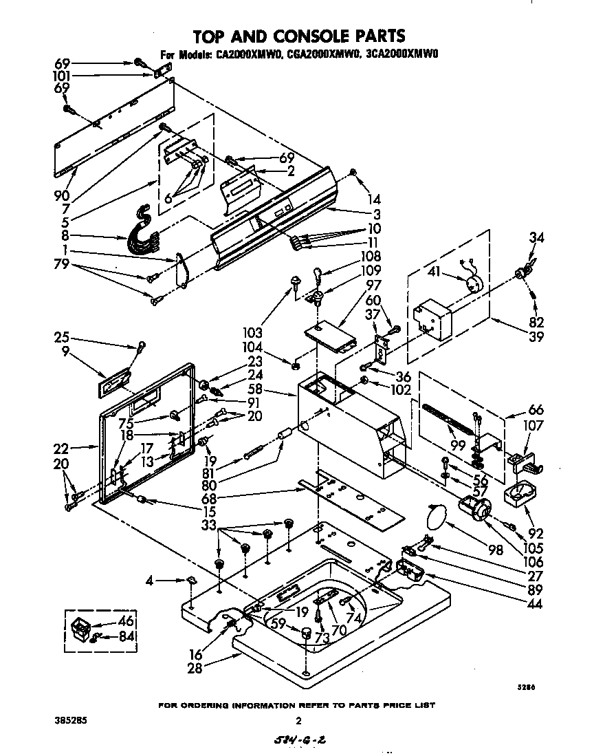 Whirlpool CA2000XMW0 top and console diagram