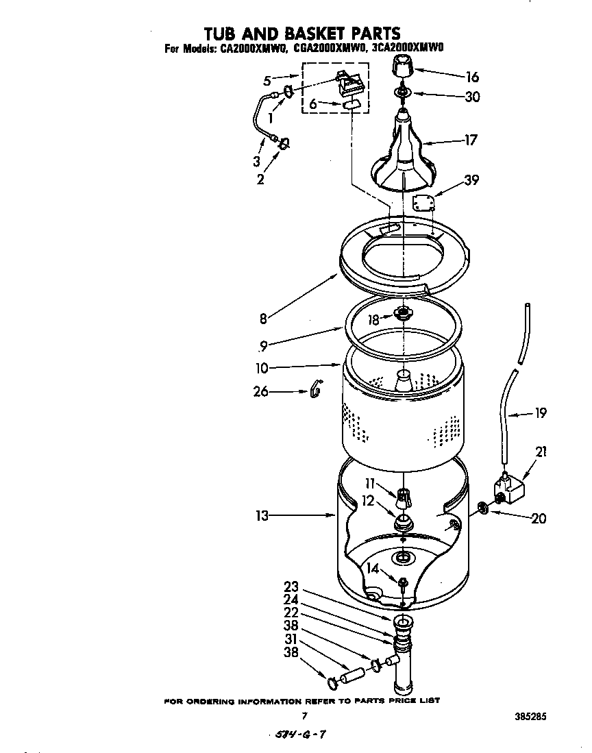 Whirlpool CA2000XMW0 tub and basket diagram