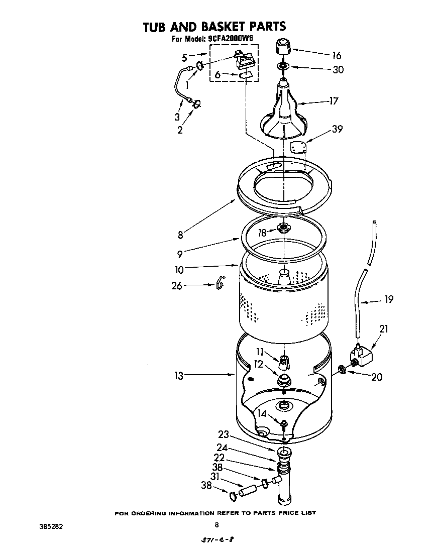 Whirlpool 9CFA2000W6 tub and basket diagram