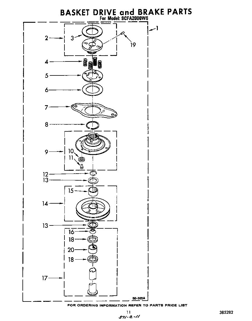 Whirlpool 9CFA2000W6 basket drive and brake diagram