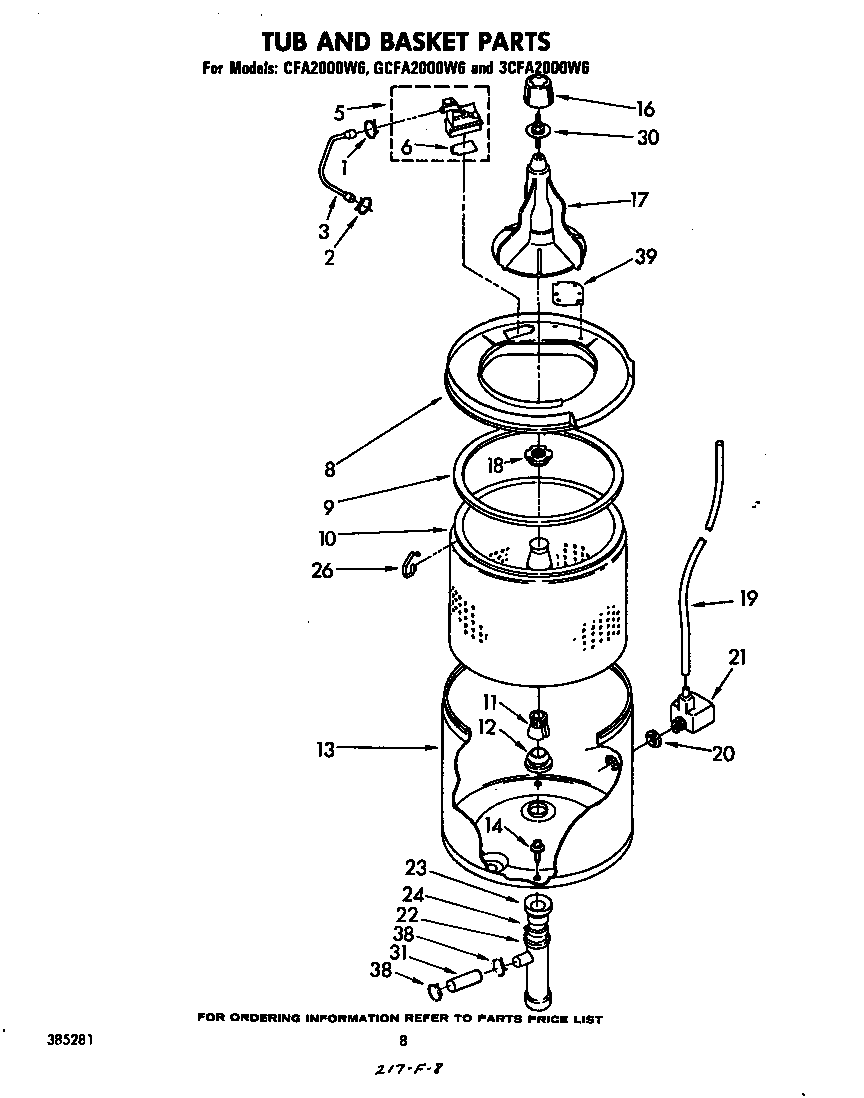 Whirlpool CFA2000W6 tub and basket diagram