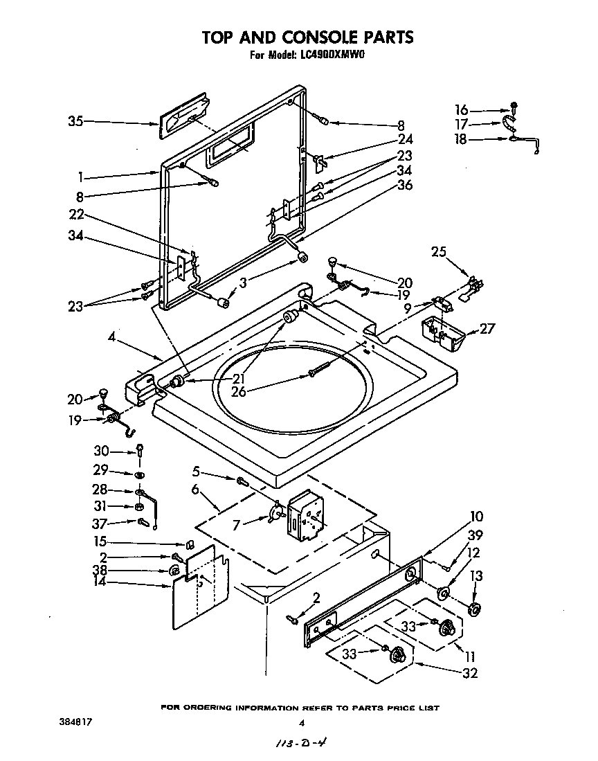 Whirlpool LC4900XMW0 top and console diagram
