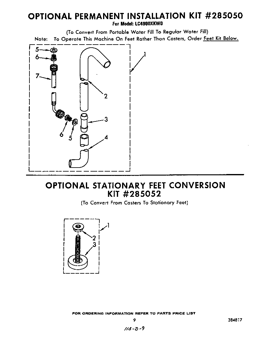 Whirlpool LC4900XMW0 permanent installation kit diagram