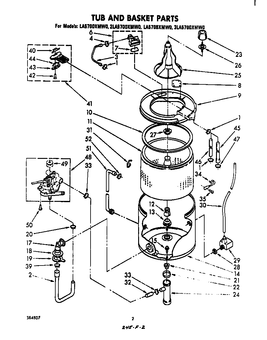 Whirlpool 2LA5700XMW0 tub and basket diagram
