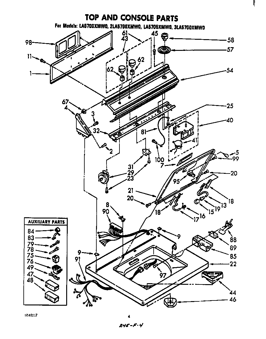 Whirlpool 2LA5700XMW0 top and console diagram