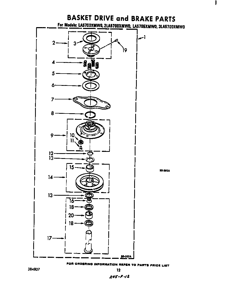 Whirlpool 2LA5700XMW0 basket drive and brake diagram
