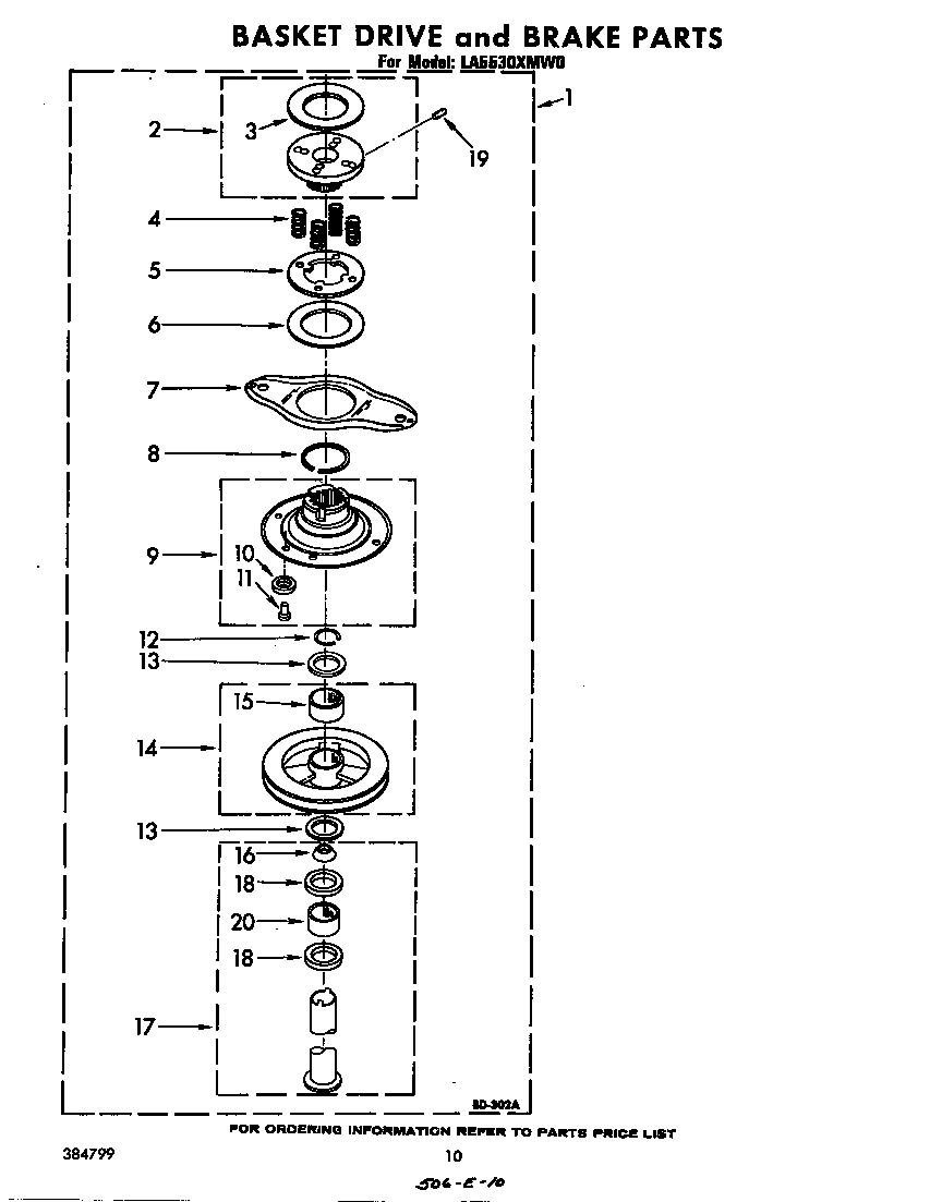 Whirlpool LA5530XMW0 basket drive and brake diagram
