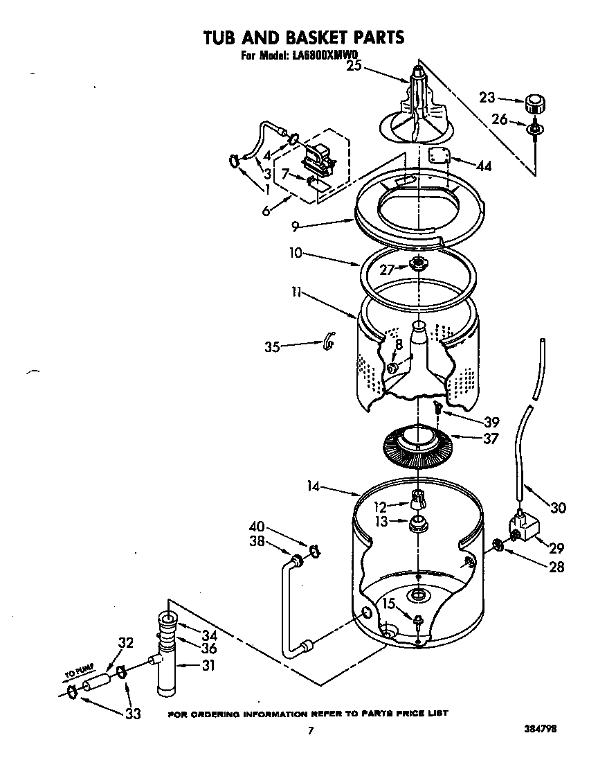 Whirlpool LA6800XMW0 tub and basket diagram