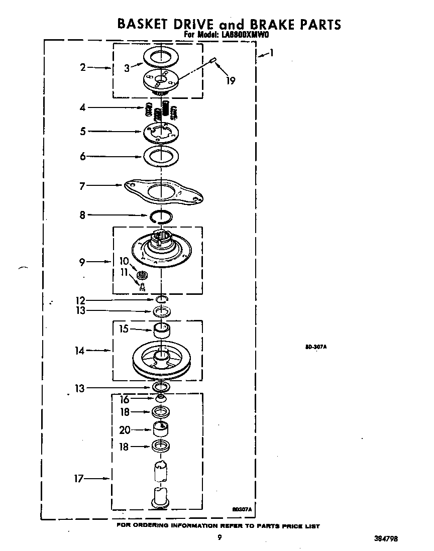 Whirlpool LA6800XMW0 basket drive and brake diagram