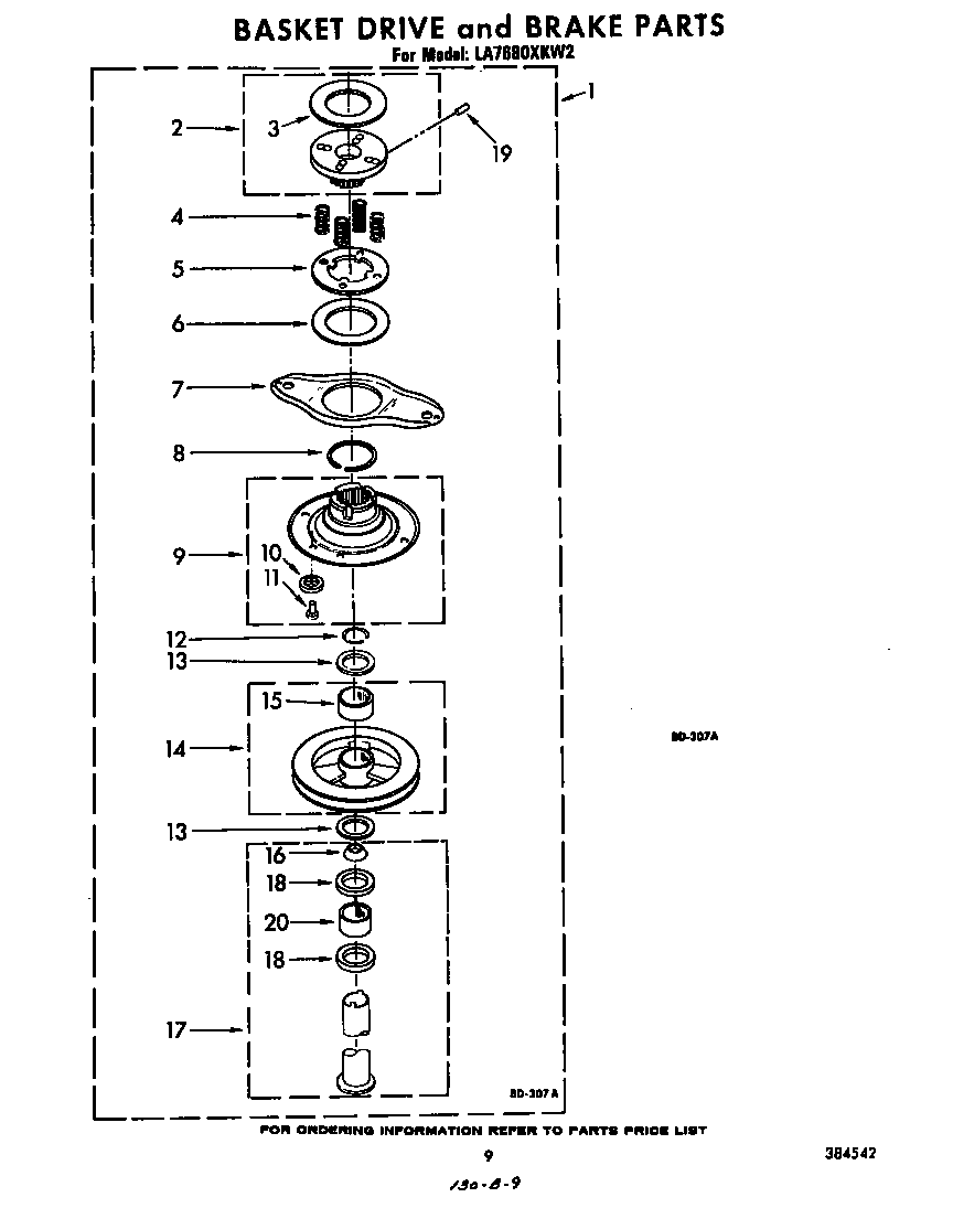 Whirlpool LA7680XKW2 basket drive and brake diagram