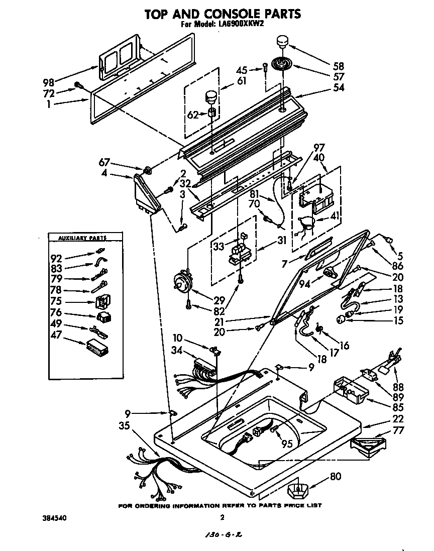 Whirlpool LA6900XKW2 top and console diagram