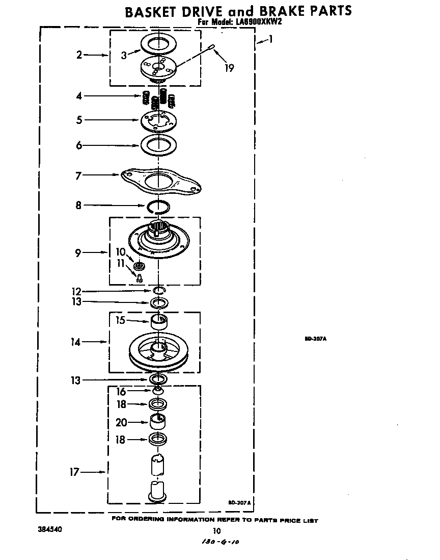 Whirlpool LA6900XKW2 basket drive and brake diagram