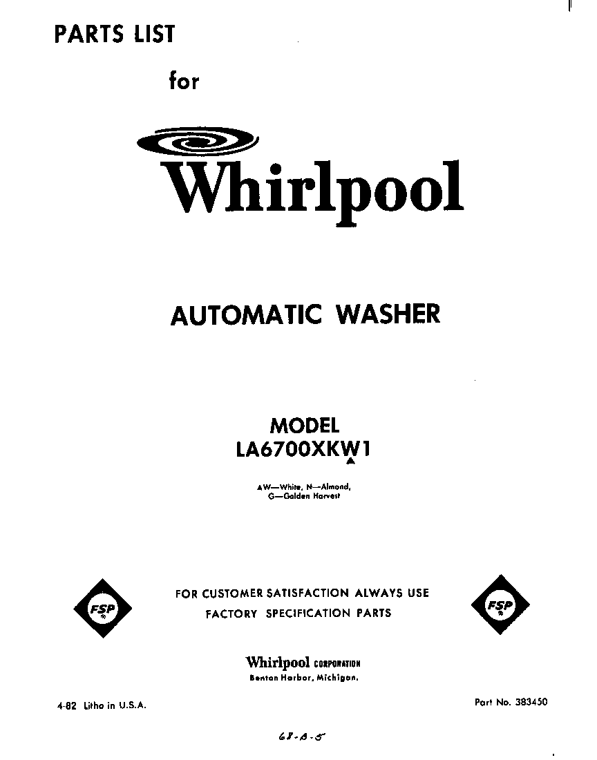Whirlpool LA6700XKW1 front cover diagram