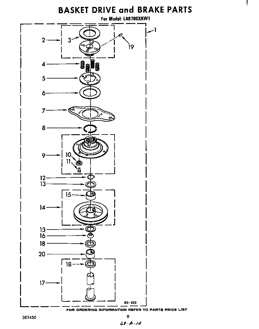 Whirlpool LA6700XKW1 basket drive and brake diagram