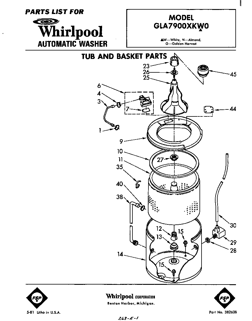 Whirlpool GLA7900XKW0 tub and basket diagram