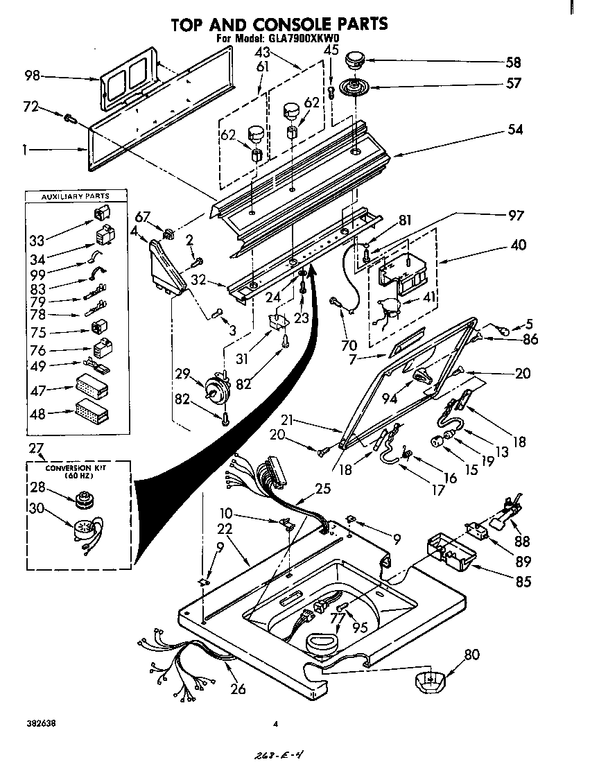 Whirlpool GLA7900XKW0 top and console diagram