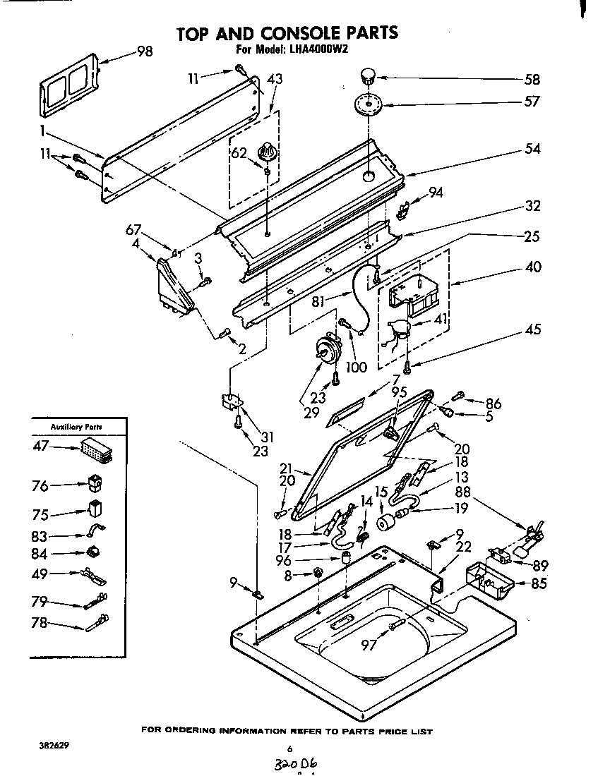 Whirlpool LHA4000W2 top and console diagram