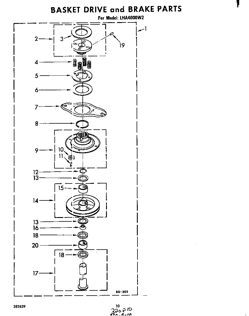 Whirlpool LHA4000W2 basket drive and brake diagram