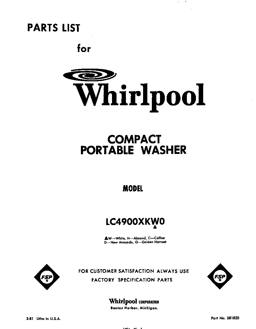 Whirlpool LC4900XKW0 front cover diagram