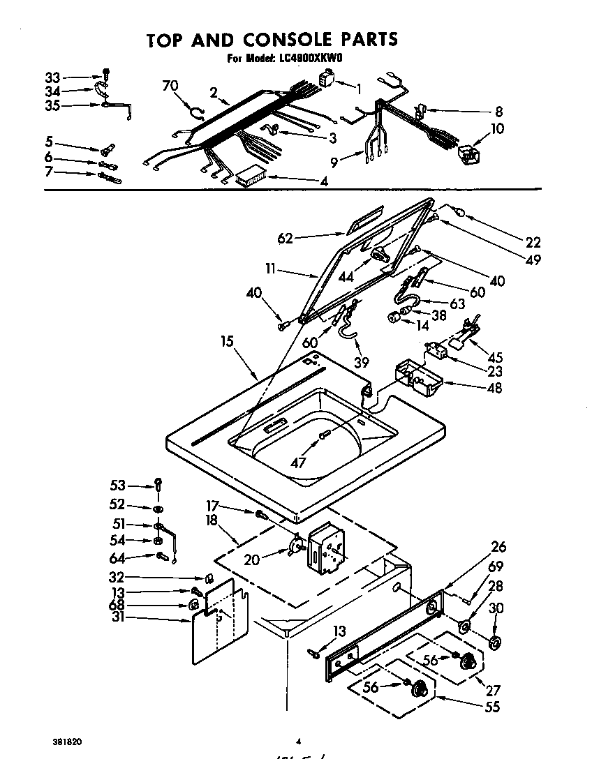 Whirlpool LC4900XKW0 top and console diagram
