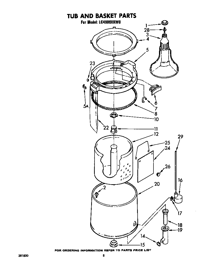 Whirlpool LC4900XKW0 tub and basket diagram