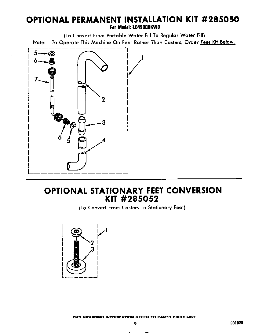 Whirlpool LC4900XKW0 optional permanent installation kit #285050 diagram