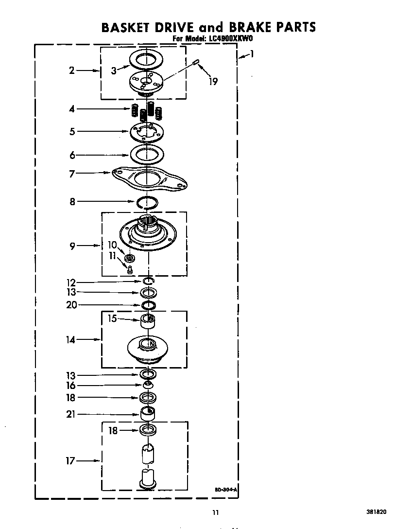 Whirlpool LC4900XKW0 basket drive and brake diagram