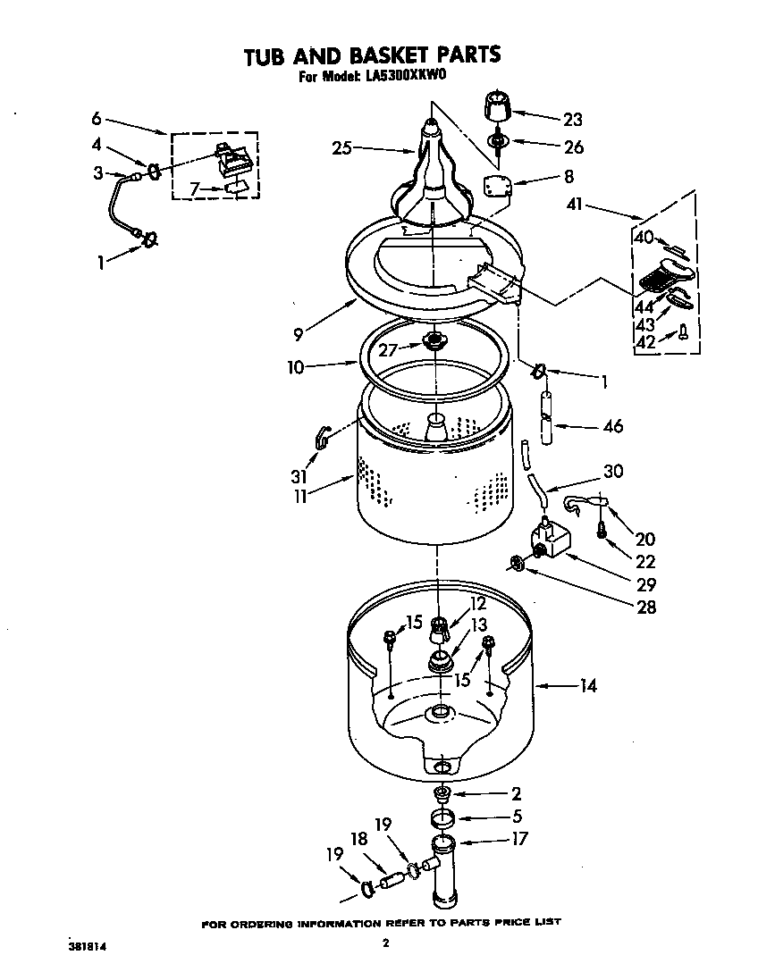 Whirlpool LA5300XKW0 tub and basket diagram