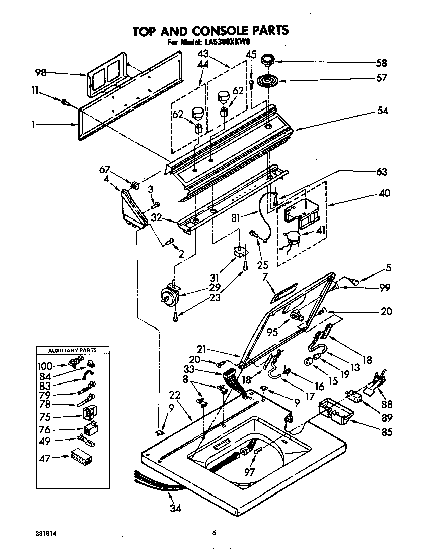 Whirlpool LA5300XKW0 top and console diagram