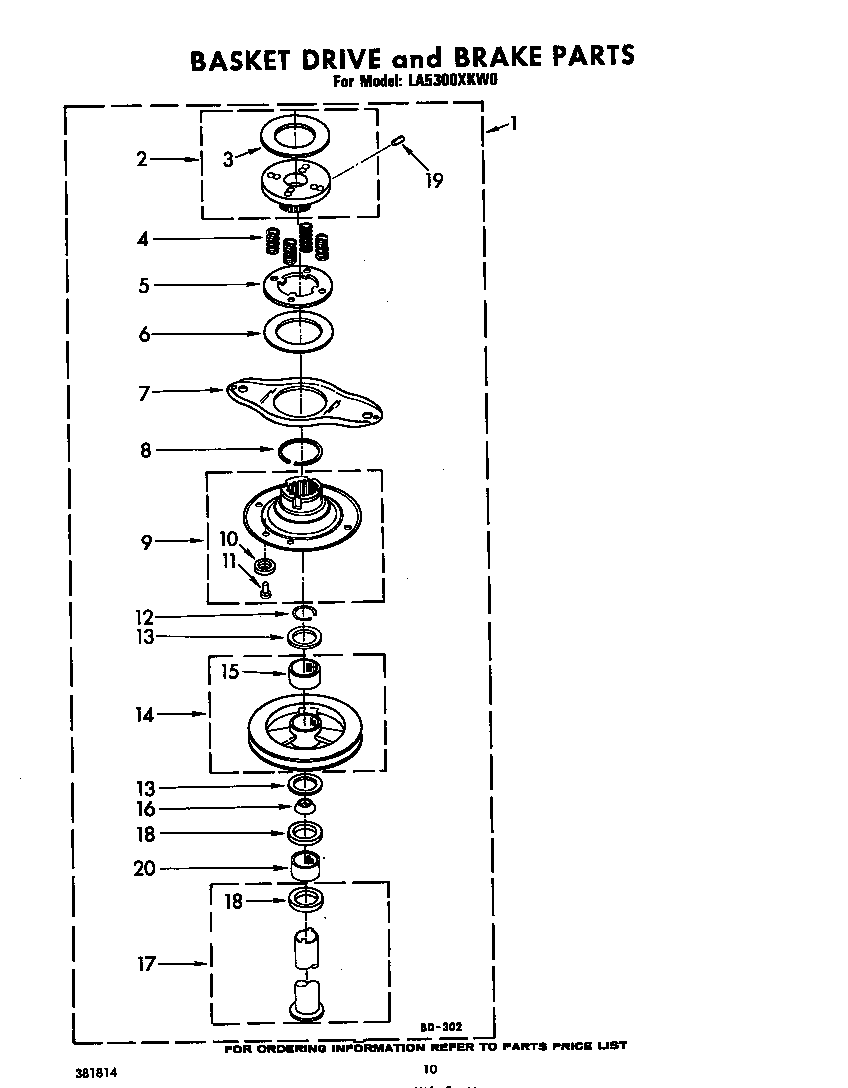 Whirlpool LA5300XKW0 basket drive and brake diagram