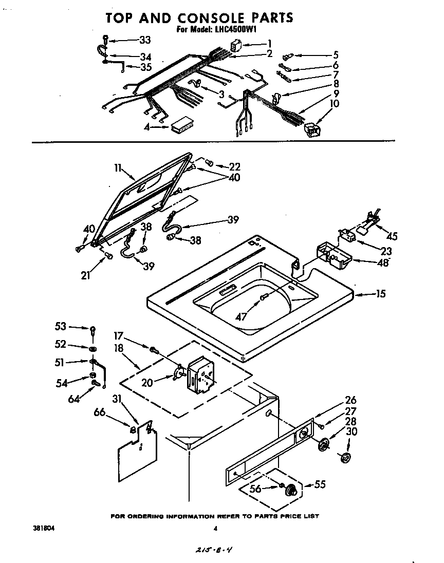 Whirlpool LHC4500W1 top and console diagram