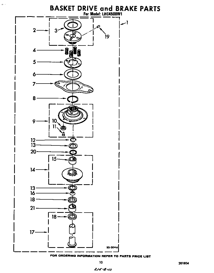Whirlpool LHC4500W1 basket drive and brake diagram