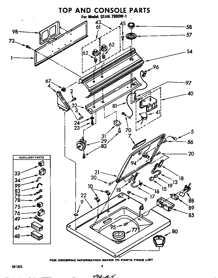 Whirlpool GLHA7900W1 top and console diagram