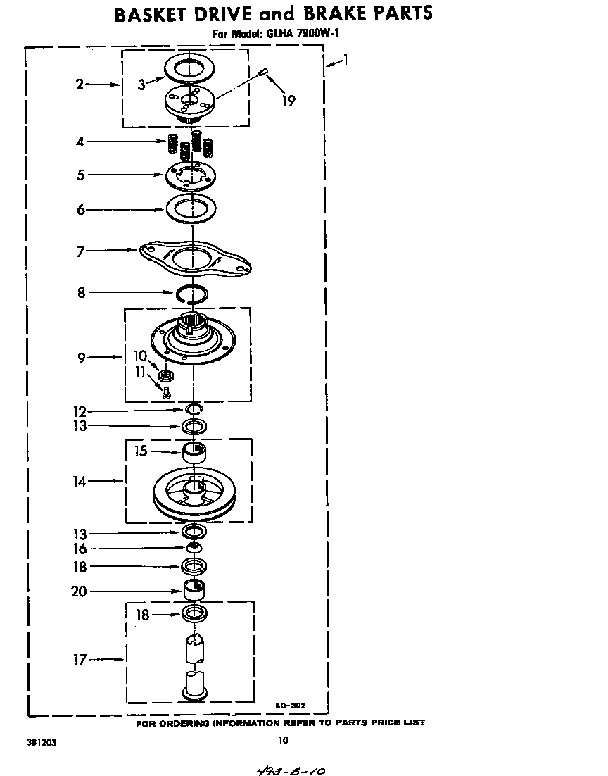Whirlpool GLHA7900W1 basket drive and brake diagram