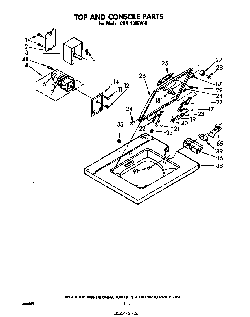 Whirlpool CHA1300W0 top and console diagram