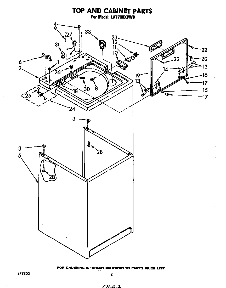 Whirlpool LA7700XPW0 cabinet and top diagram
