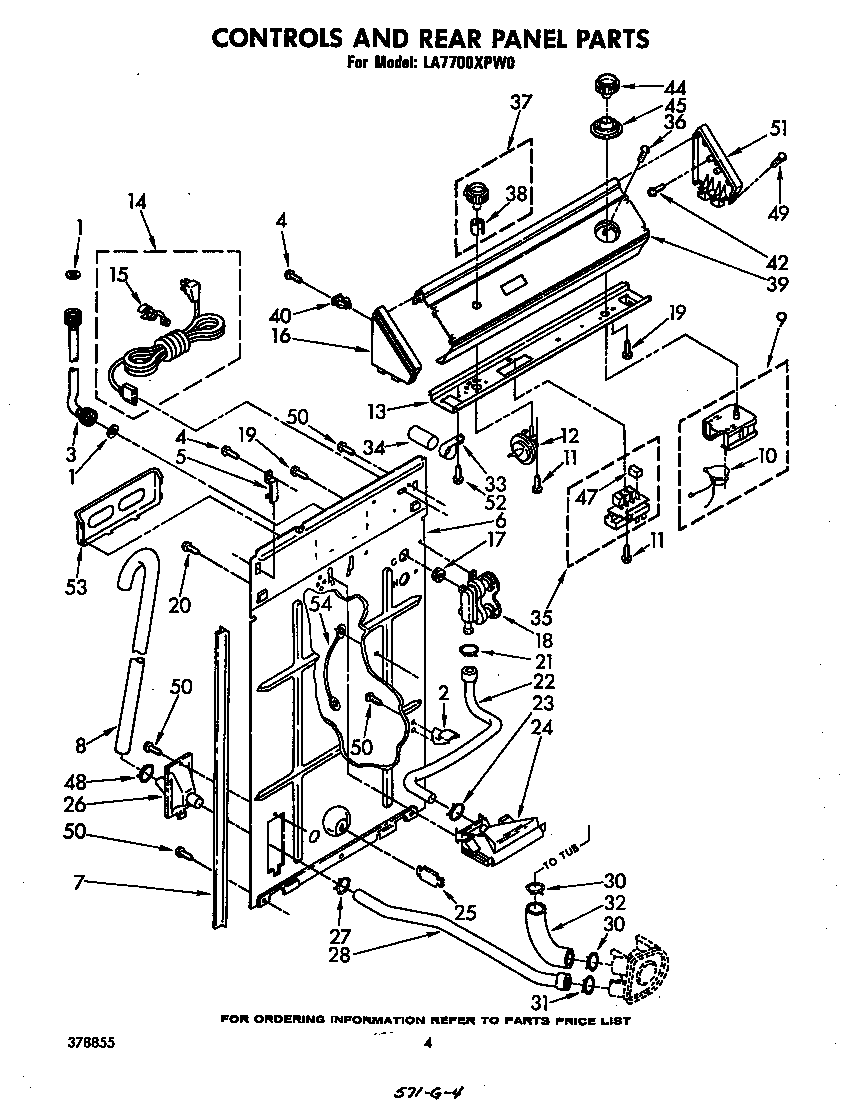 Whirlpool LA7700XPW0 controls and rear panel diagram