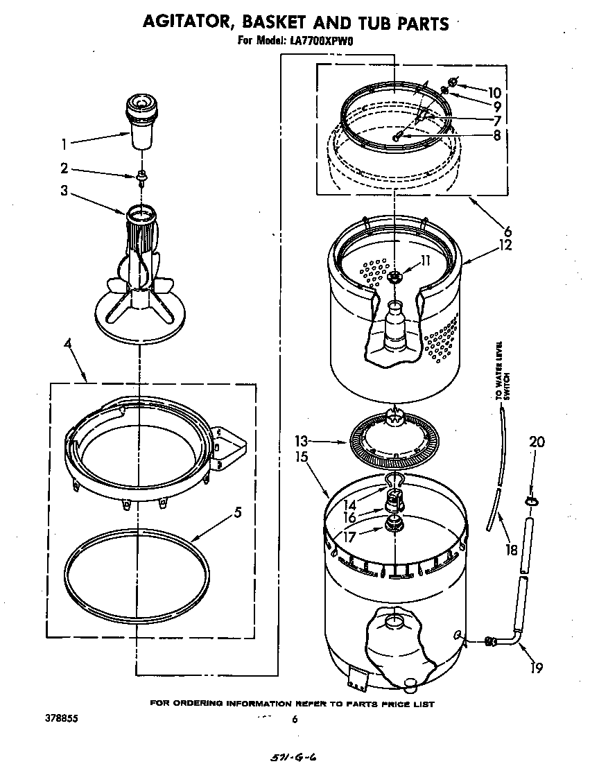 Whirlpool LA7700XPW0 agitator, basket and tub diagram