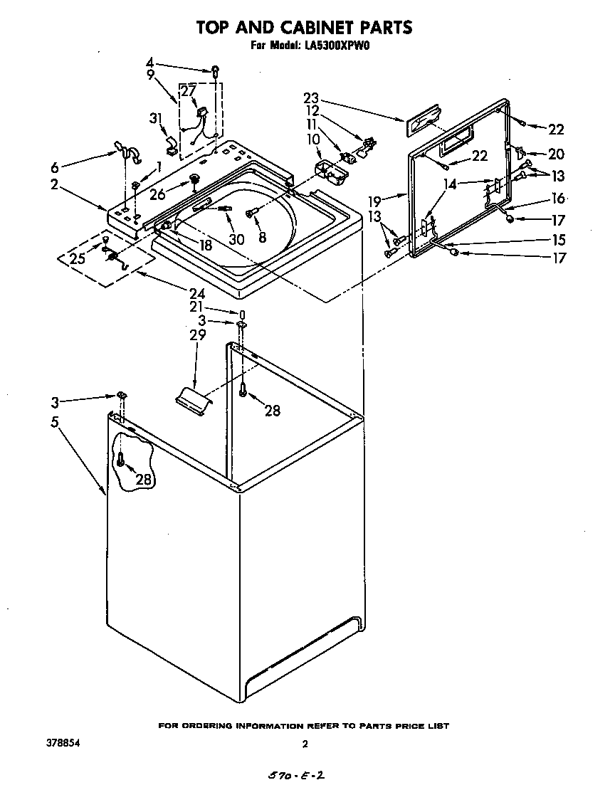 Whirlpool LA5300XPW0 top and cabinet diagram