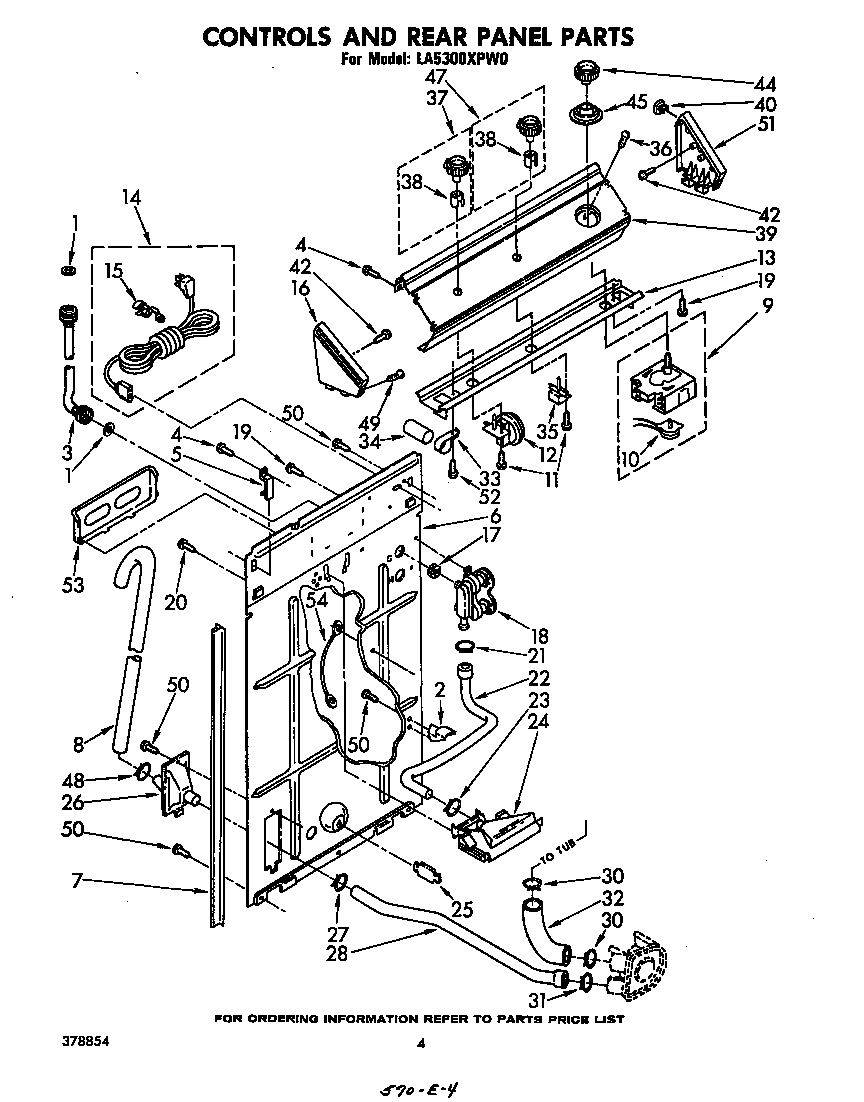 Whirlpool LA5300XPW0 controls and rear panel diagram