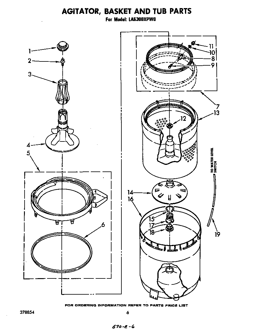 Whirlpool LA5300XPW0 agitator, basket and tub diagram