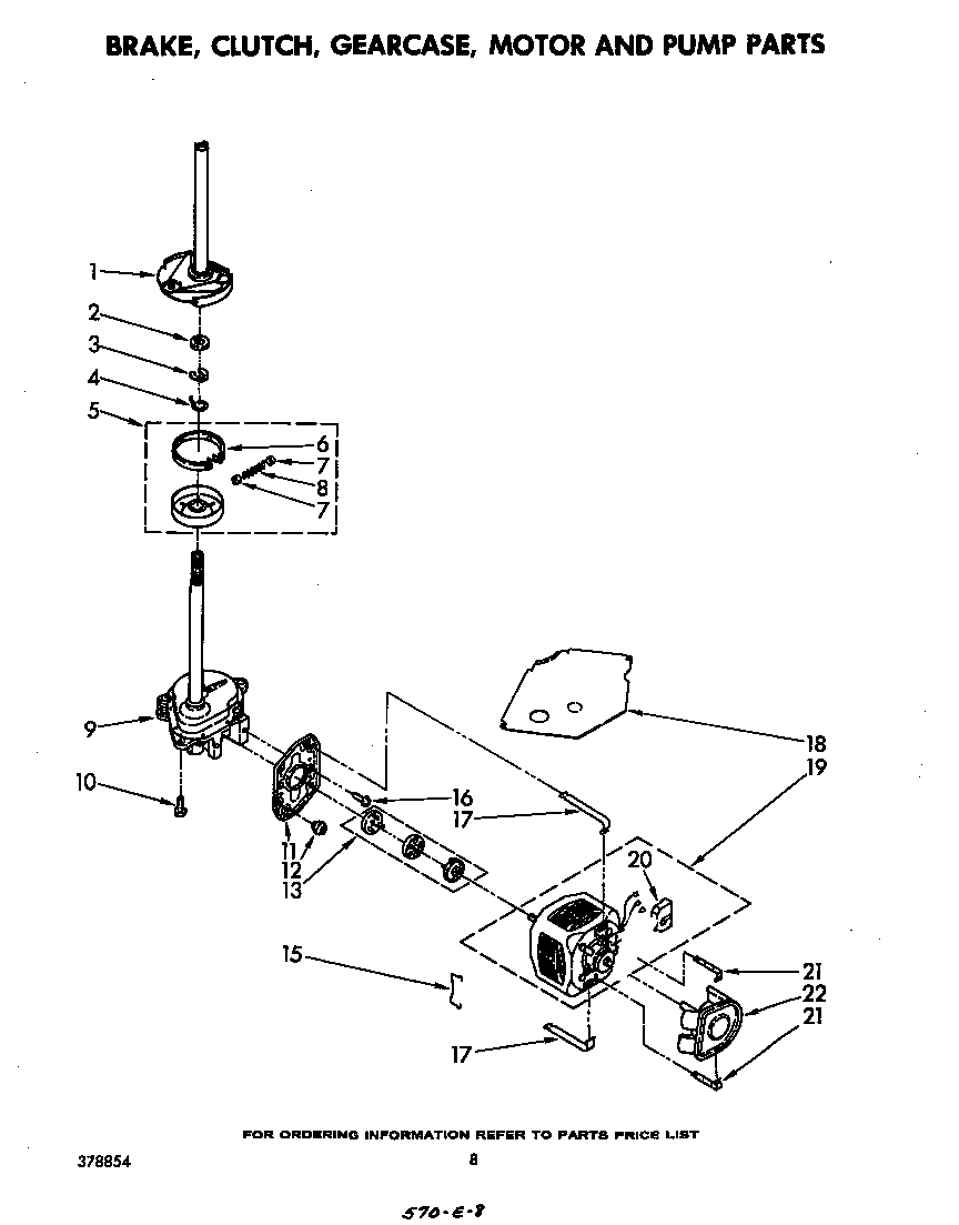 Whirlpool LA5300XPW0 brake, clutch, gearcase, motor and pump diagram