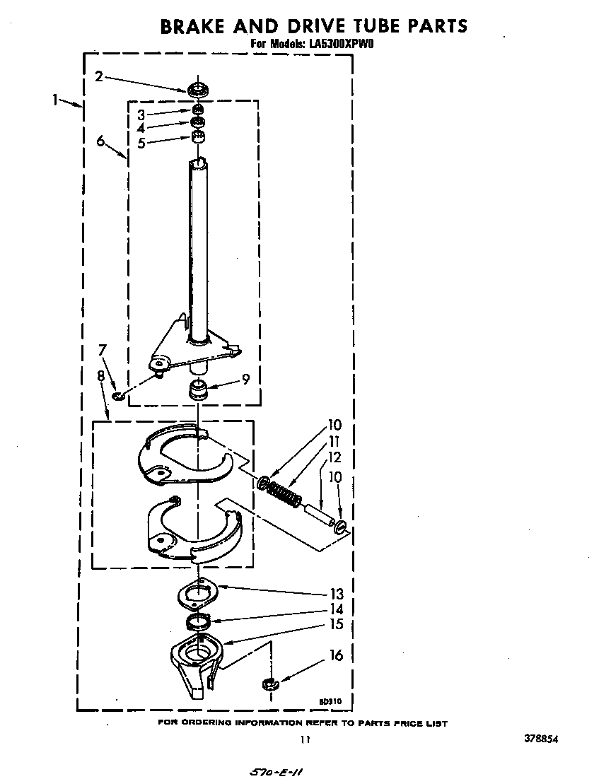 Whirlpool LA5300XPW0 brake and drive tube diagram