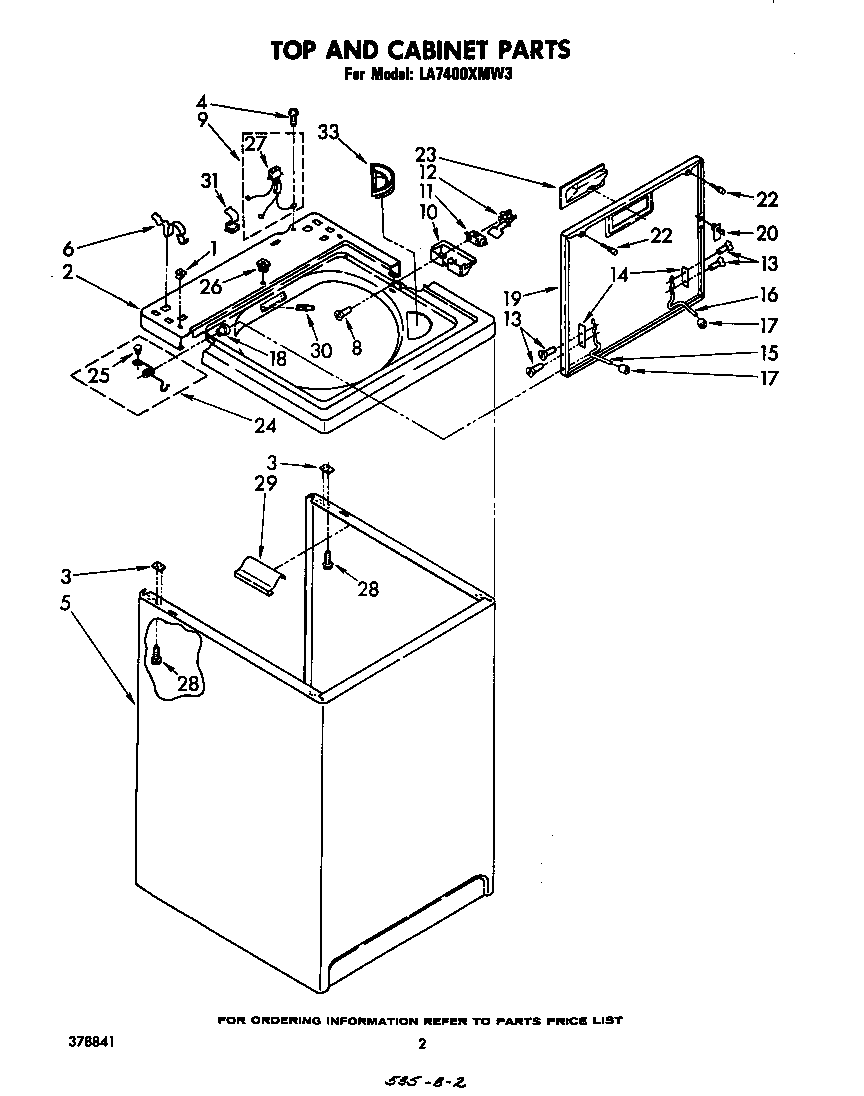 Whirlpool LA7400XMW3 top and cabinet diagram