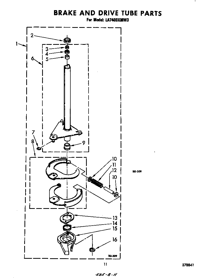 Whirlpool LA7400XMW3 break and drive tube diagram