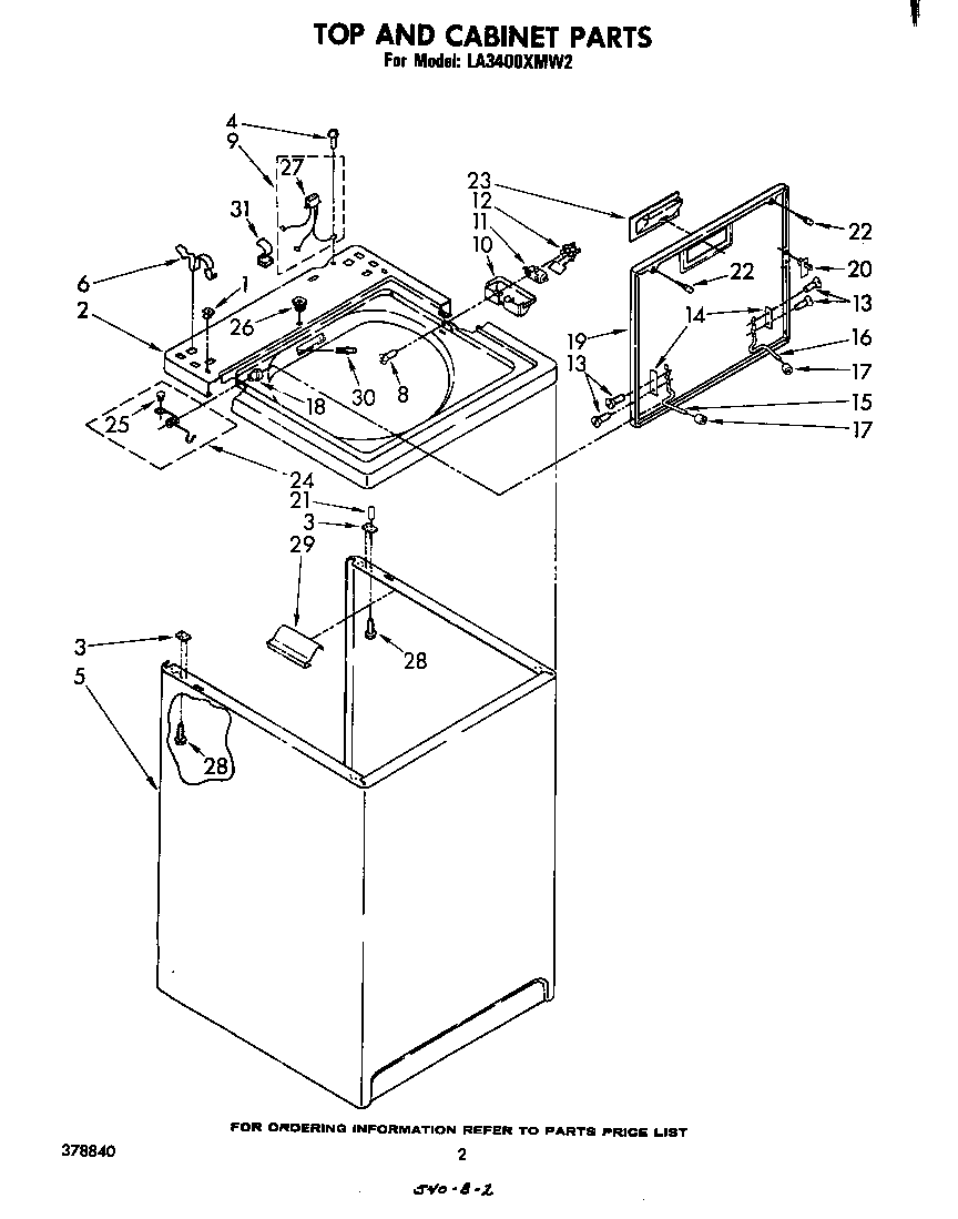 Whirlpool LA3400XMW2 top and cabinet diagram