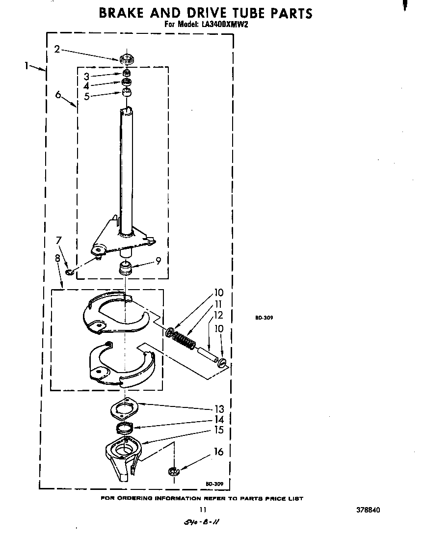 Whirlpool LA3400XMW2 brake and drive tube diagram
