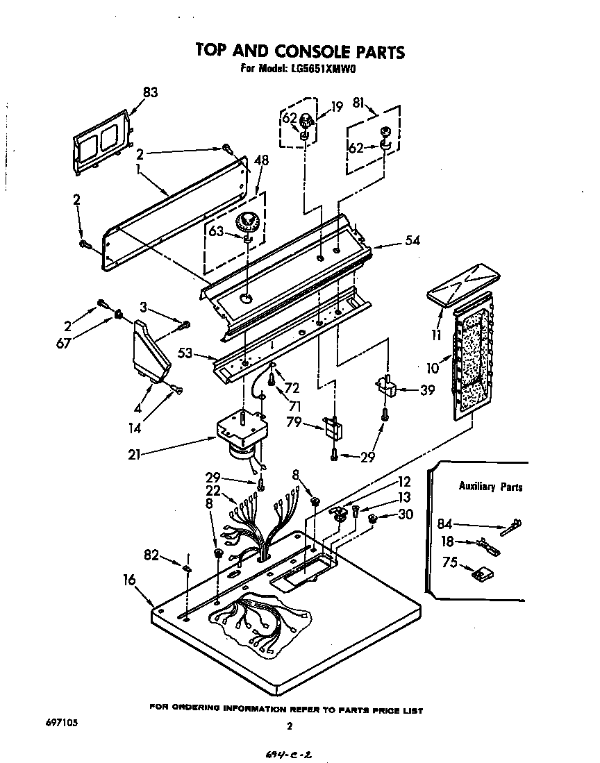 Whirlpool LG5651XMW0 top and console diagram