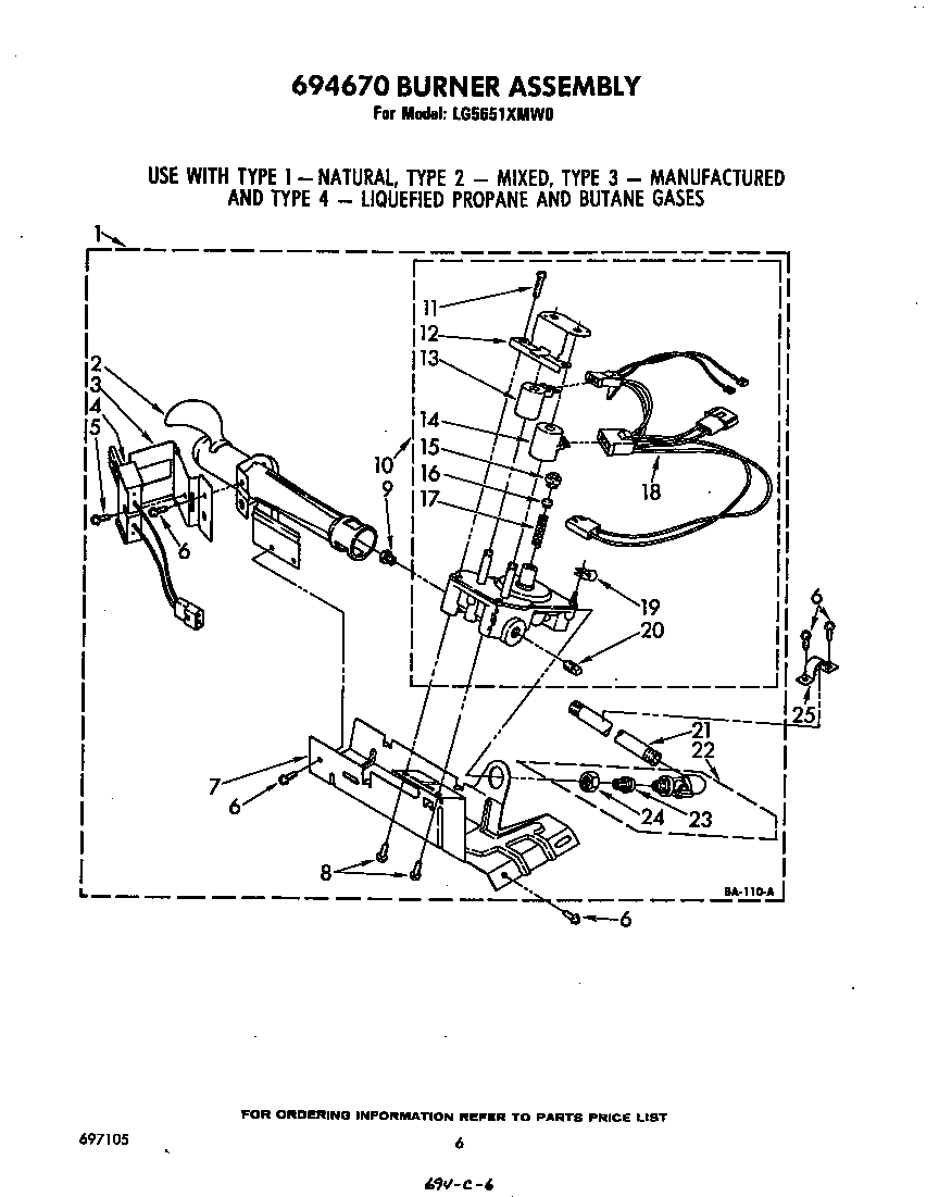 Whirlpool LG5651XMW0 694670 burner diagram