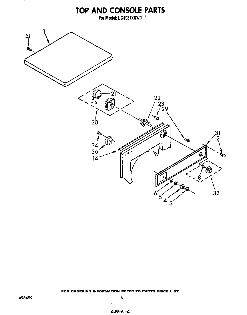 Whirlpool LG4931XSW0 top and console diagram